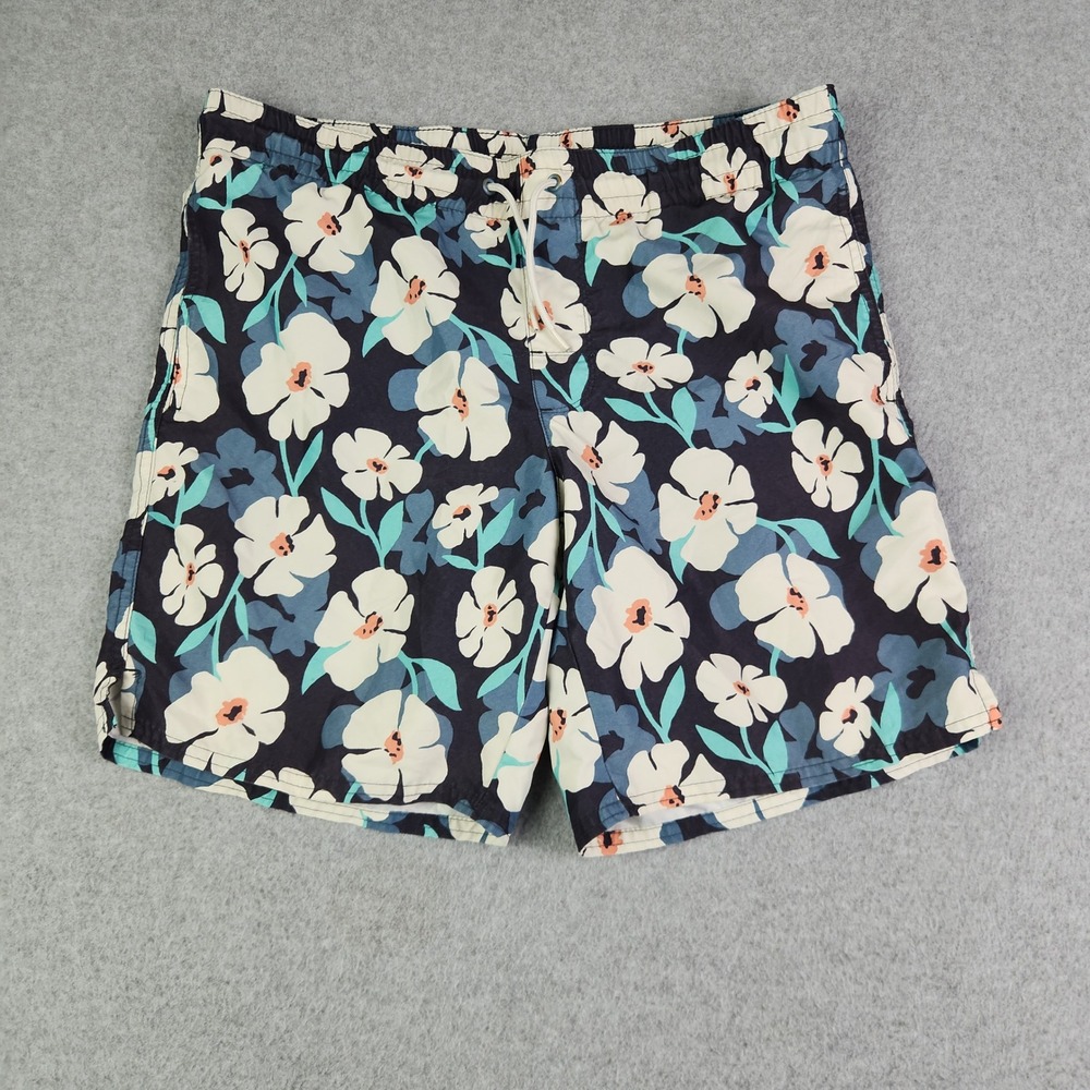 Old Navy Swim‎ Trunks Shorts Mens XS Navy Blue Floral Stretch Drawstring Waist